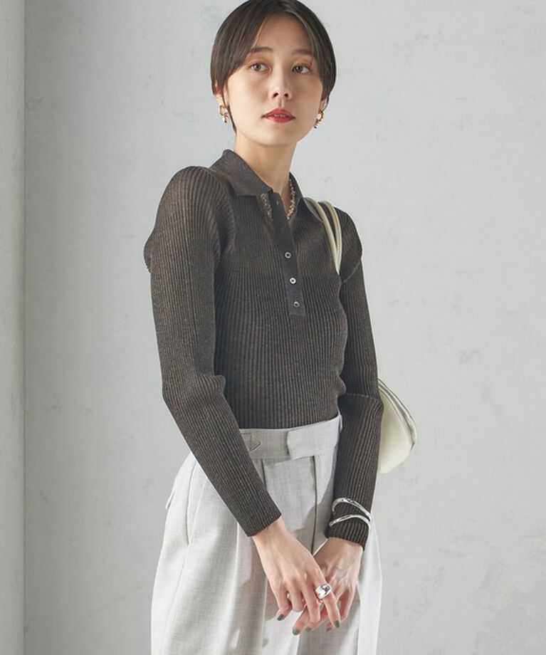 SHIPS for women「〈手洗い可能〉シアー リブ 長袖 ポロ ニット」|ニット・セーター|