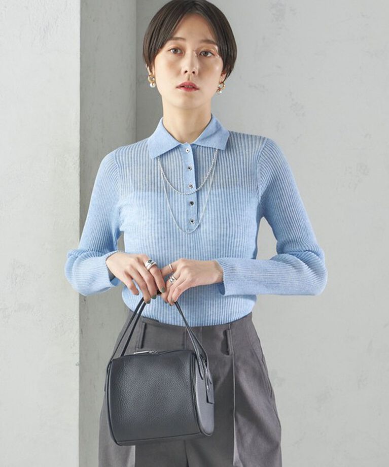 SHIPS for women「〈手洗い可能〉シアー リブ 長袖 ポロ ニット」|ニット・セーター|