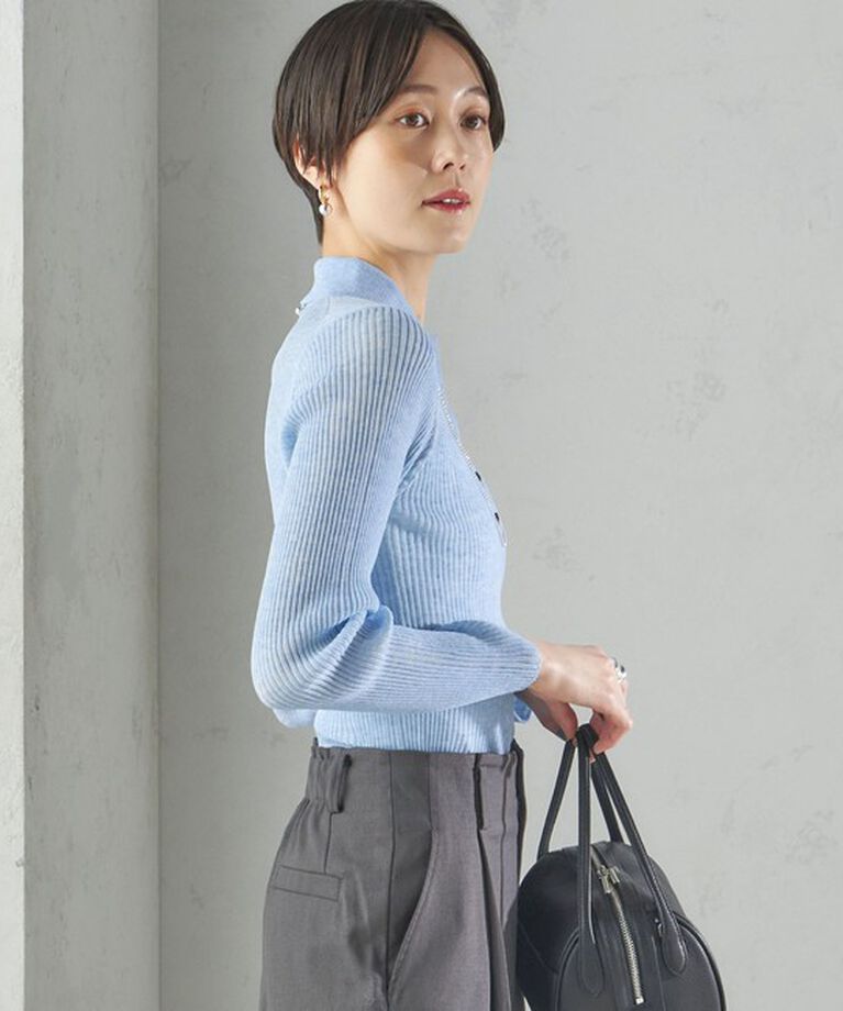SHIPS for women「〈手洗い可能〉シアー リブ 長袖 ポロ ニット」|ニット・セーター|