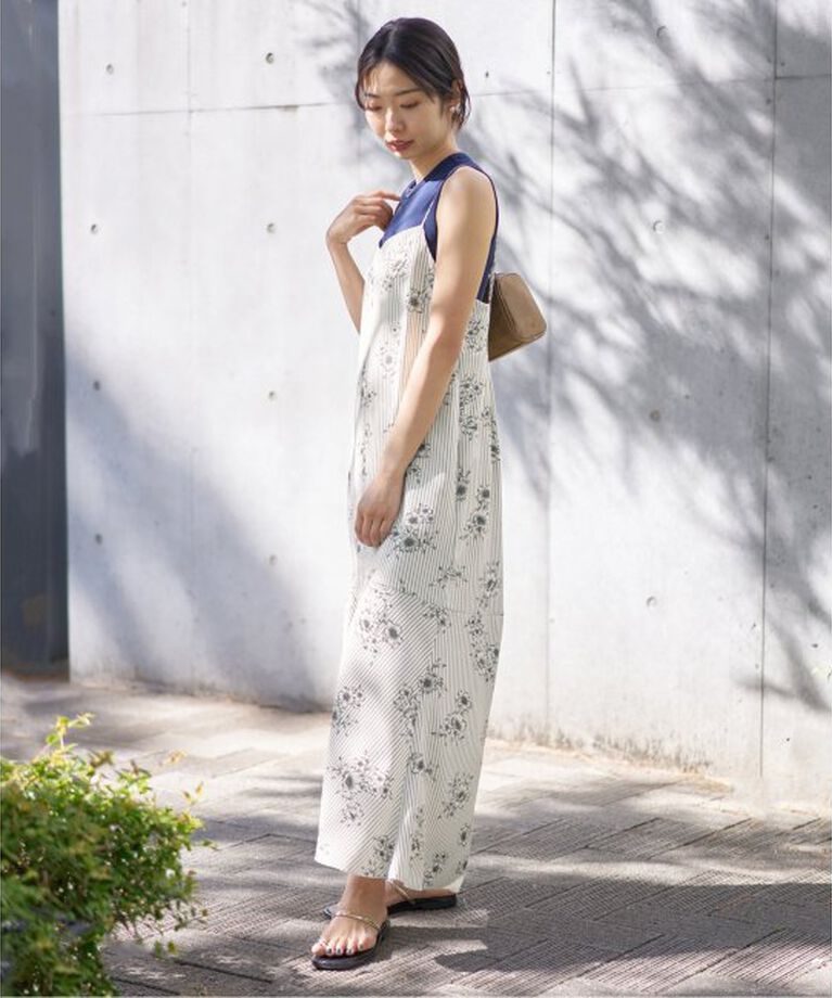 IENA「《追加》ストライプフラワーキャミワンピース」|ワンピース|