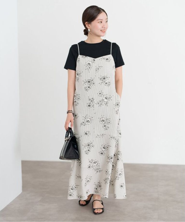 IENA「《追加》ストライプフラワーキャミワンピース」|ワンピース|
