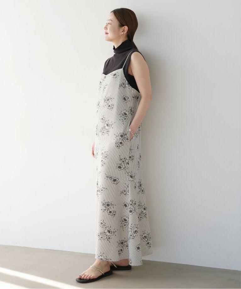 IENA「《追加》ストライプフラワーキャミワンピース」|ワンピース|