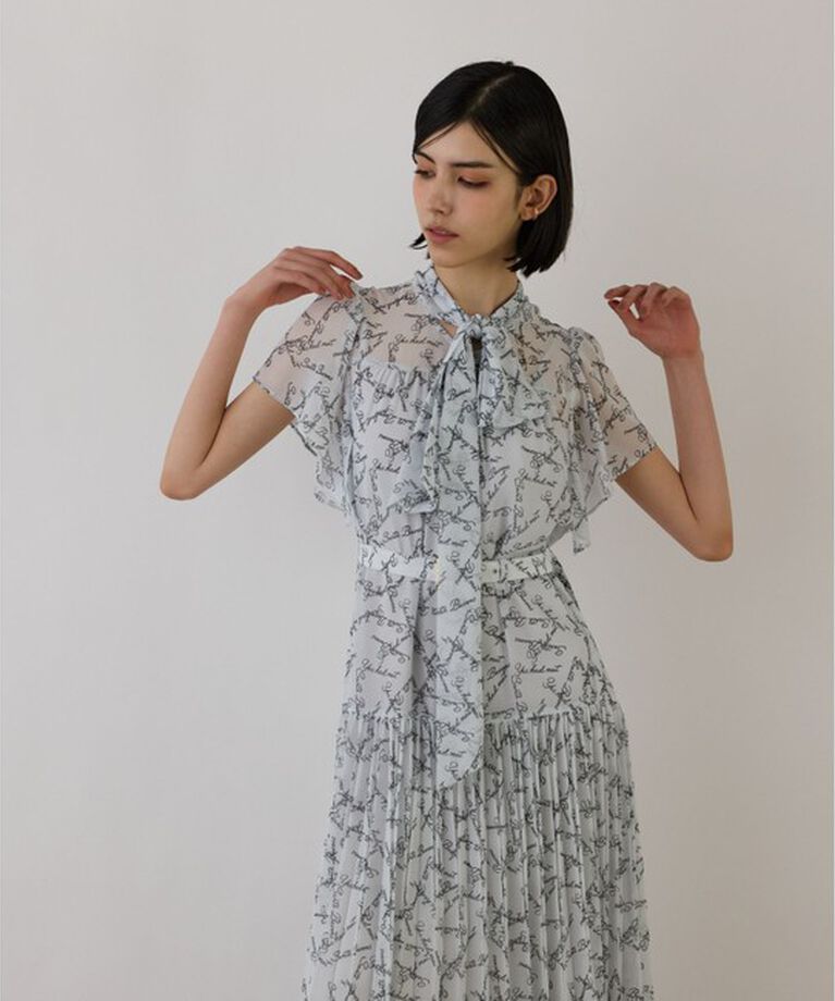 GRACE CONTINENTAL「ボウタイプリーツプリントワンピース」|ワンピース|
