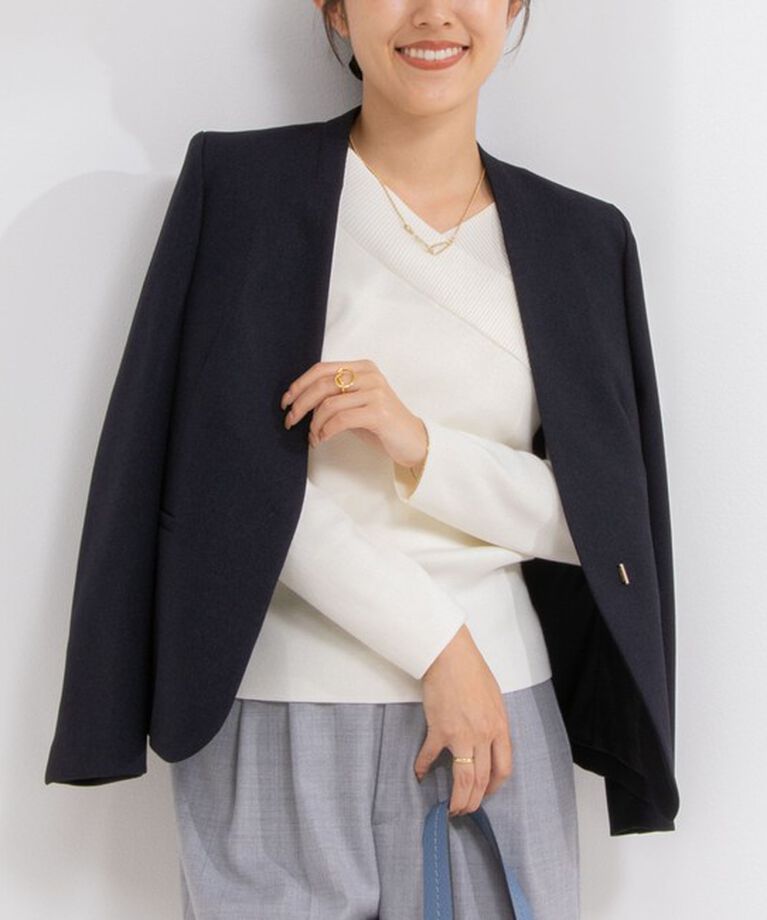 NOLLEY'S sophi「《セットアップ対応》ウォッシャブルウール調サージノーカラージャケット」|ノーカラージャケット|ネイビー
