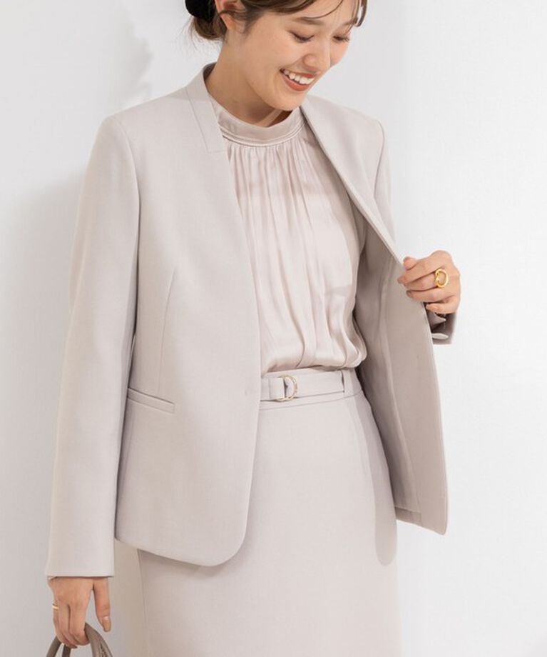 NOLLEY'S sophi「《セットアップ対応》ウォッシャブルウール調サージノーカラージャケット」|ノーカラージャケット|グレーベージュ