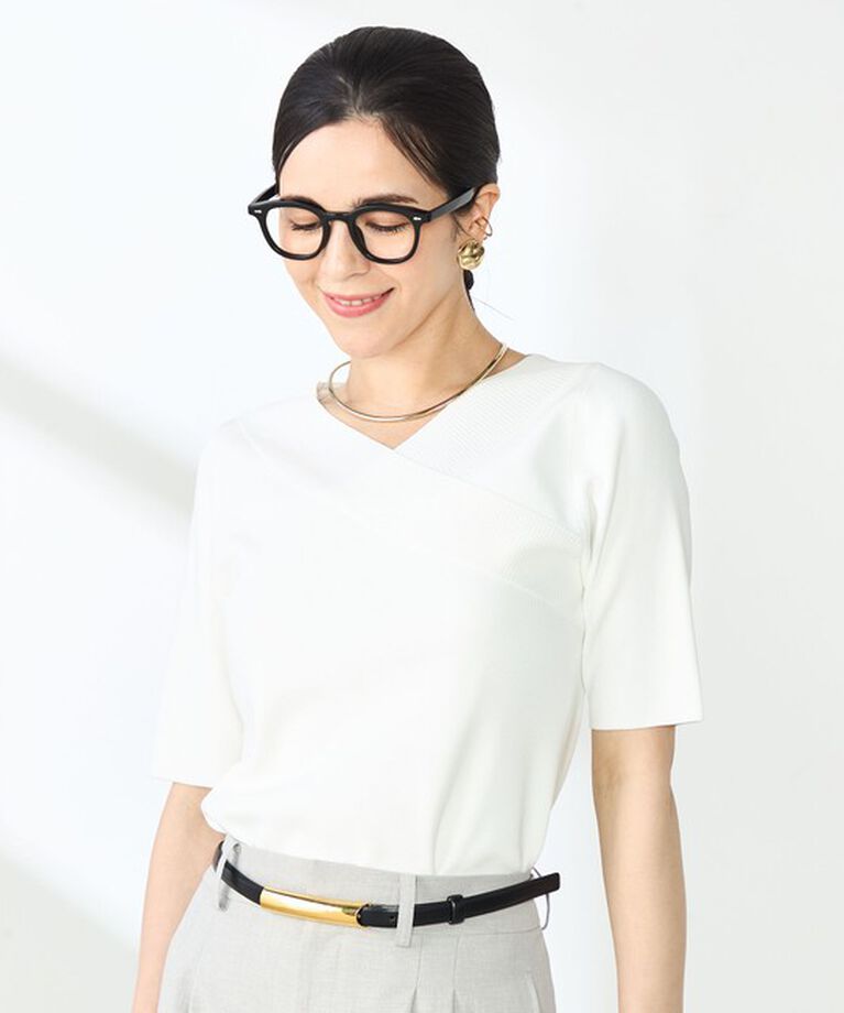 NOLLEY'S sophi「《手洗い可能》カシュクール風5分袖プルオーバーニット」|ニット・セーター|
