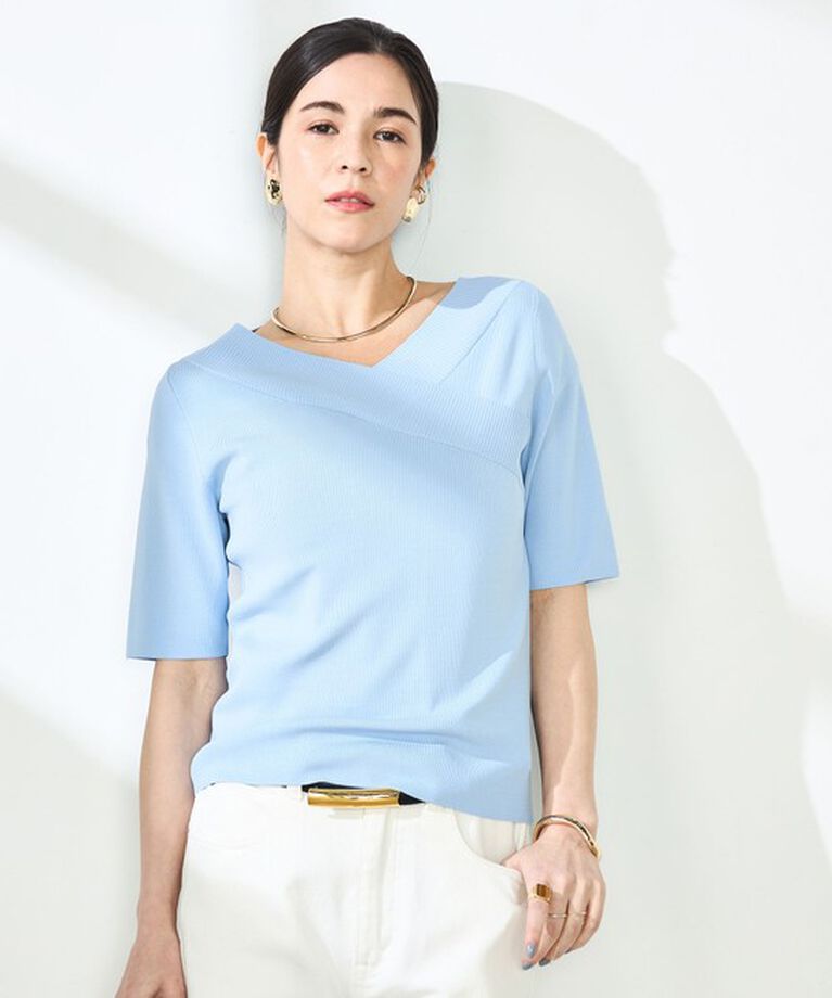NOLLEY'S sophi「《手洗い可能》カシュクール風5分袖プルオーバーニット」|ニット・セーター|