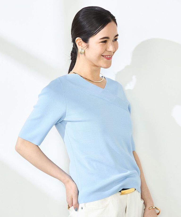 NOLLEY'S sophi「《手洗い可能》カシュクール風5分袖プルオーバーニット」|ニット・セーター|
