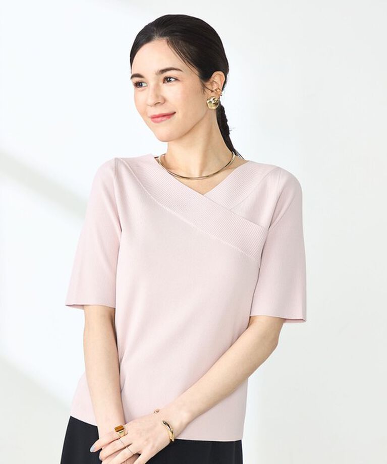 NOLLEY'S sophi「《手洗い可能》カシュクール風5分袖プルオーバーニット」|ニット・セーター|