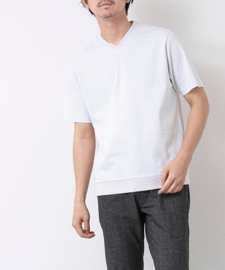 NOLLEY'S goodman「《ビジカジ対応》セミシルケットスムース ボーダー Vネック ドレスTシャツ 25SS」|Tシャツ・カットソー|