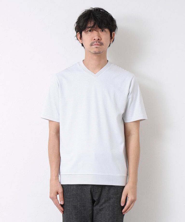 NOLLEY'S goodman「《ビジカジ対応》セミシルケットスムース ボーダー Vネック ドレスTシャツ 25SS」|Tシャツ・カットソー|