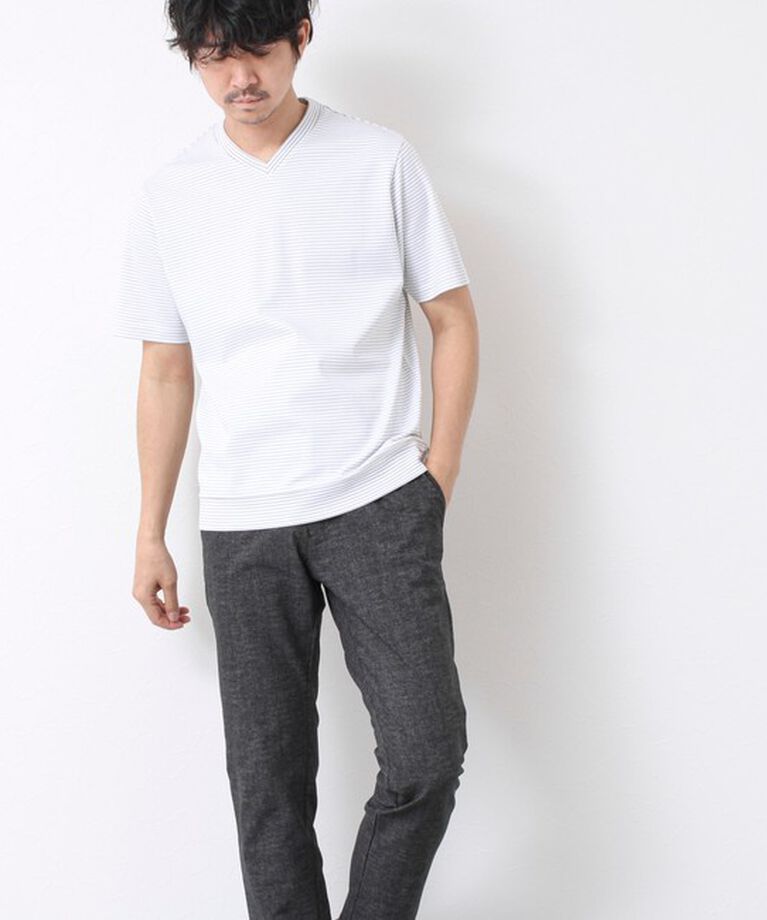 NOLLEY'S goodman「《ビジカジ対応》セミシルケットスムース ボーダー Vネック ドレスTシャツ 25SS」|Tシャツ・カットソー|