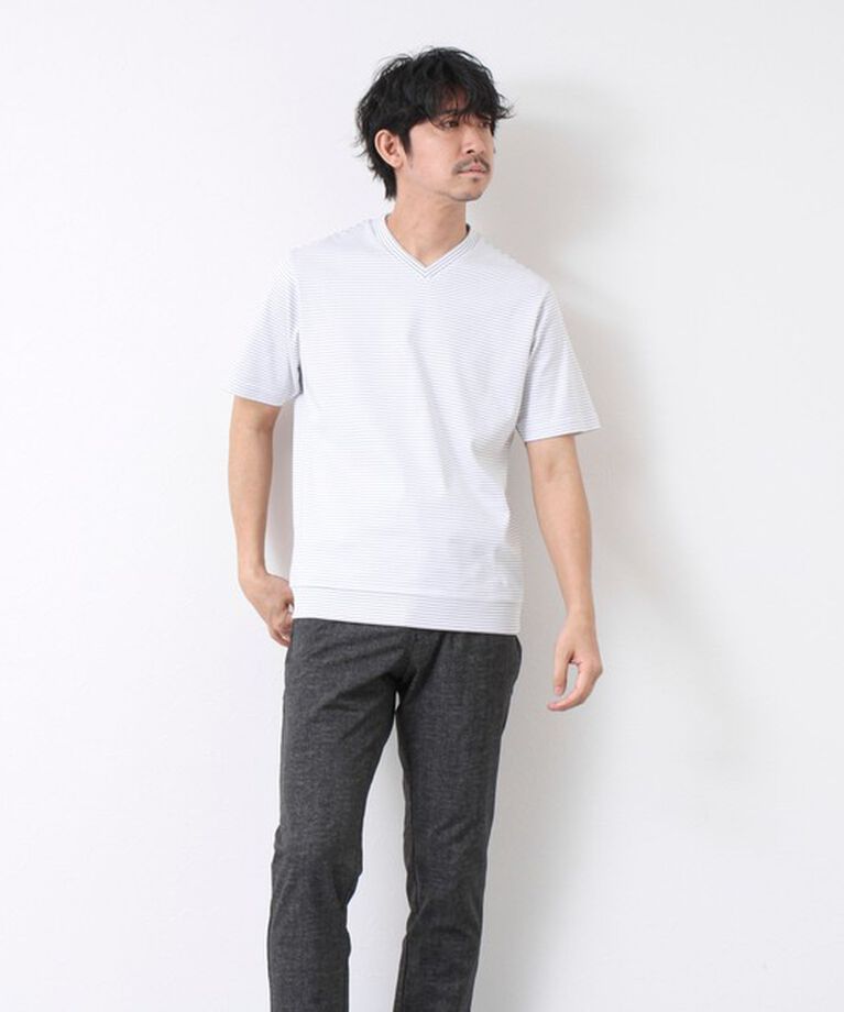 NOLLEY'S goodman「《ビジカジ対応》セミシルケットスムース ボーダー Vネック ドレスTシャツ 25SS」|Tシャツ・カットソー|