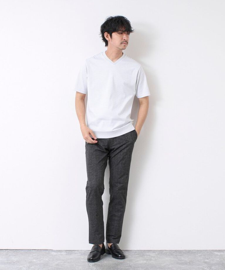 NOLLEY'S goodman「《ビジカジ対応》セミシルケットスムース ボーダー Vネック ドレスTシャツ 25SS」|Tシャツ・カットソー|