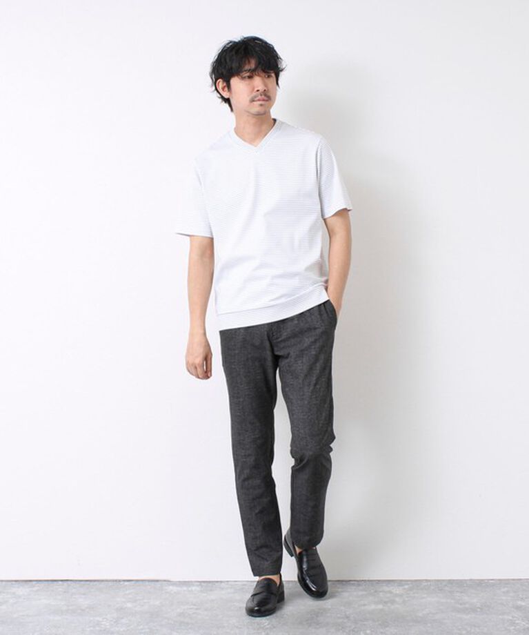 NOLLEY'S goodman「《ビジカジ対応》セミシルケットスムース ボーダー Vネック ドレスTシャツ 25SS」|Tシャツ・カットソー|
