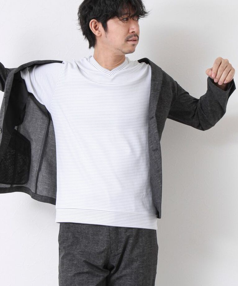 NOLLEY'S goodman「《ビジカジ対応》セミシルケットスムース ボーダー Vネック ドレスTシャツ 25SS」|Tシャツ・カットソー|