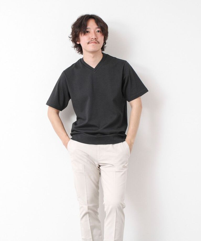 NOLLEY'S goodman「《ビジカジ対応》セミシルケットスムース ボーダー Vネック ドレスTシャツ 25SS」|Tシャツ・カットソー|