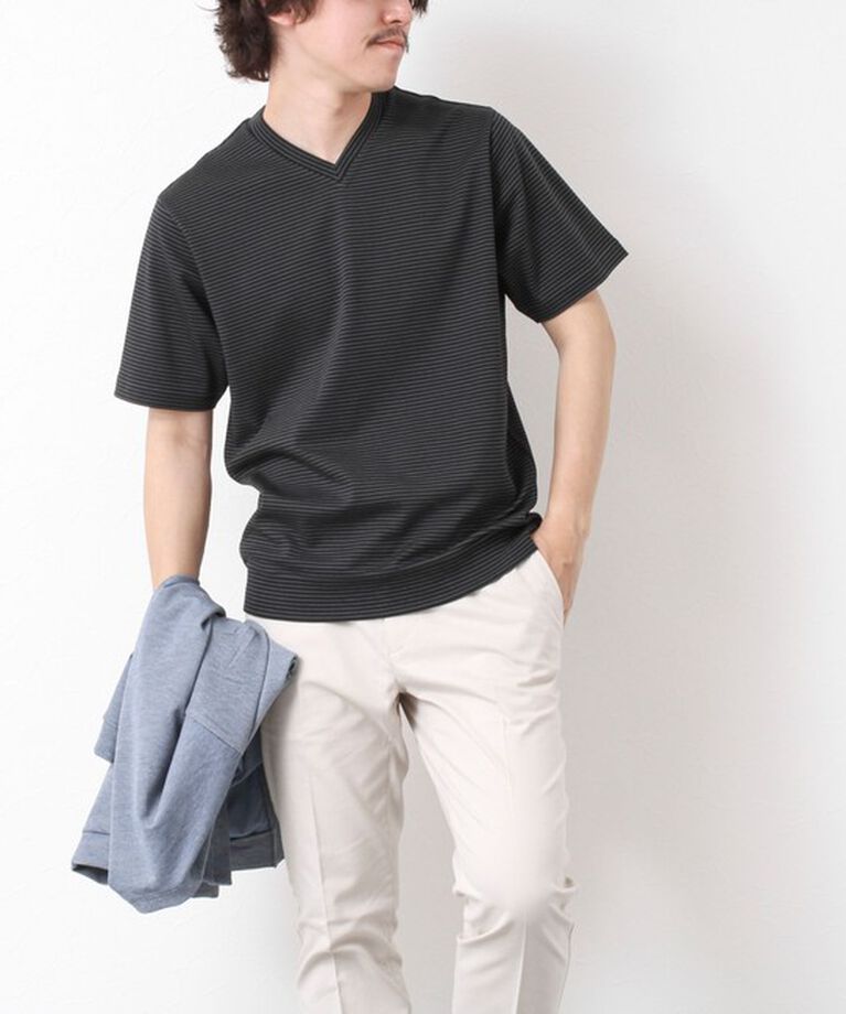 NOLLEY'S goodman「《ビジカジ対応》セミシルケットスムース ボーダー Vネック ドレスTシャツ 25SS」|Tシャツ・カットソー|