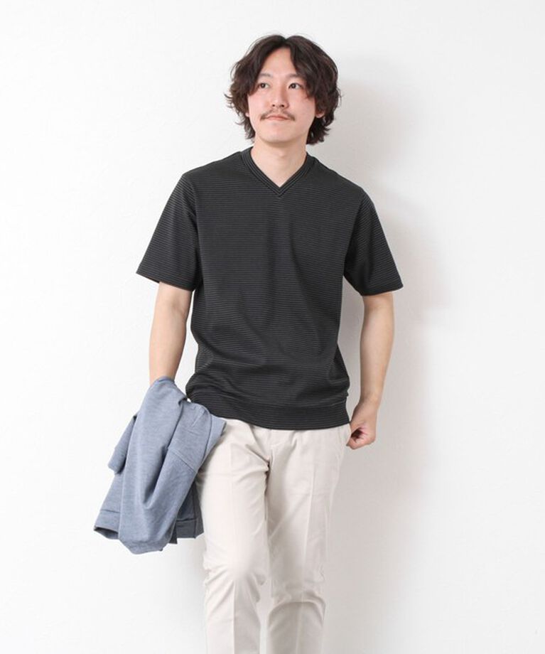 NOLLEY'S goodman「《ビジカジ対応》セミシルケットスムース ボーダー Vネック ドレスTシャツ 25SS」|Tシャツ・カットソー|