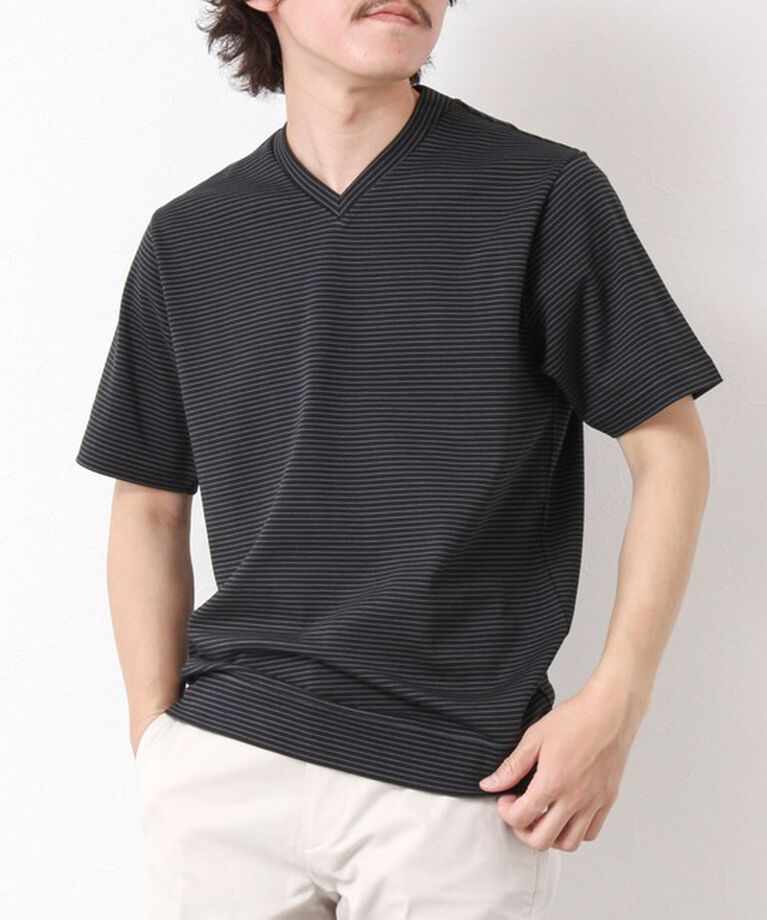 NOLLEY'S goodman「《ビジカジ対応》セミシルケットスムース ボーダー Vネック ドレスTシャツ 25SS」|Tシャツ・カットソー|