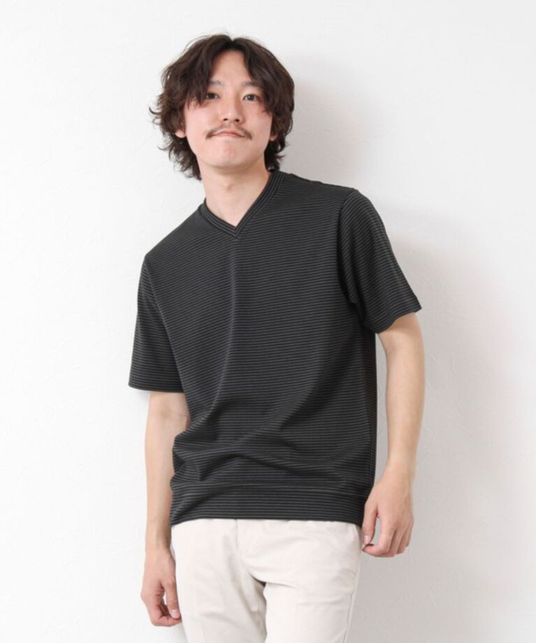 NOLLEY'S goodman「《ビジカジ対応》セミシルケットスムース ボーダー Vネック ドレスTシャツ 25SS」|Tシャツ・カットソー|