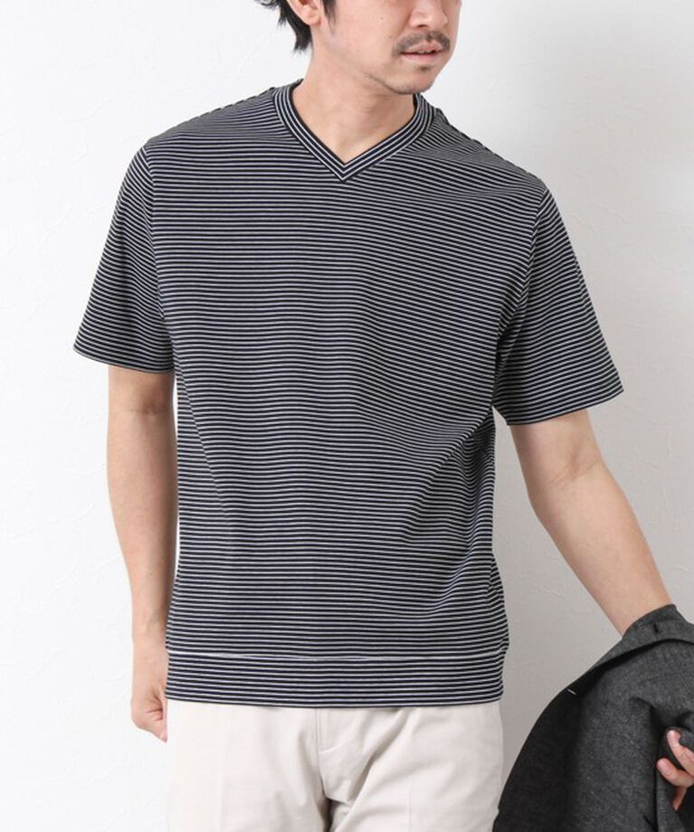 NOLLEY'S goodman「《ビジカジ対応》セミシルケットスムース ボーダー Vネック ドレスTシャツ 25SS」|Tシャツ・カットソー|ブラック系その他