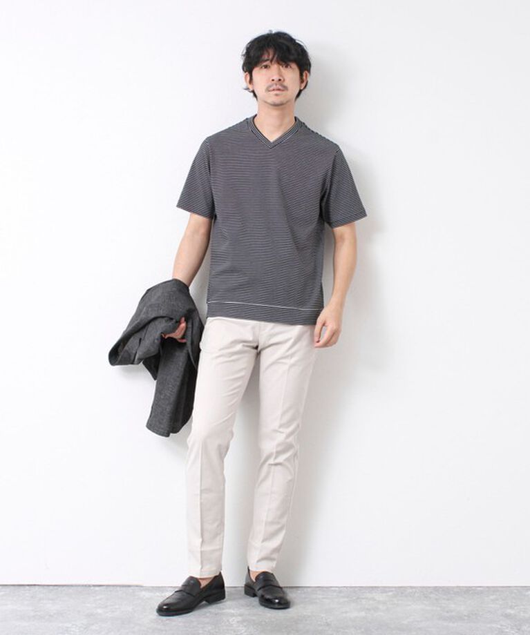 NOLLEY'S goodman「《ビジカジ対応》セミシルケットスムース ボーダー Vネック ドレスTシャツ 25SS」|Tシャツ・カットソー|
