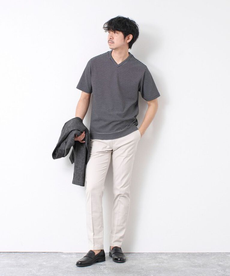 NOLLEY'S goodman「《ビジカジ対応》セミシルケットスムース ボーダー Vネック ドレスTシャツ 25SS」|Tシャツ・カットソー|