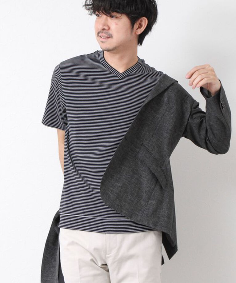 NOLLEY'S goodman「《ビジカジ対応》セミシルケットスムース ボーダー Vネック ドレスTシャツ 25SS」|Tシャツ・カットソー|