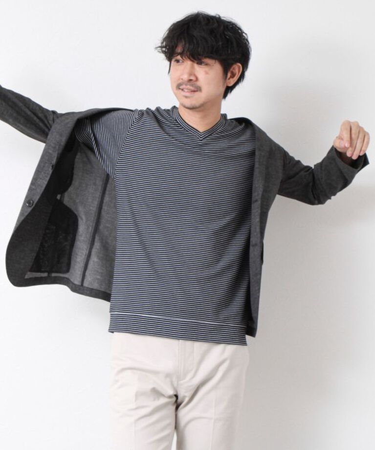 NOLLEY'S goodman「《ビジカジ対応》セミシルケットスムース ボーダー Vネック ドレスTシャツ 25SS」|Tシャツ・カットソー|