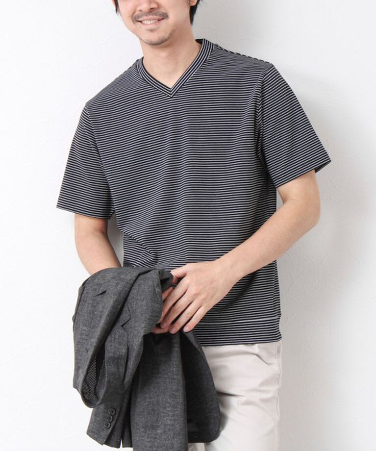 NOLLEY'S goodman「《ビジカジ対応》セミシルケットスムース ボーダー Vネック ドレスTシャツ 25SS」|Tシャツ・カットソー|