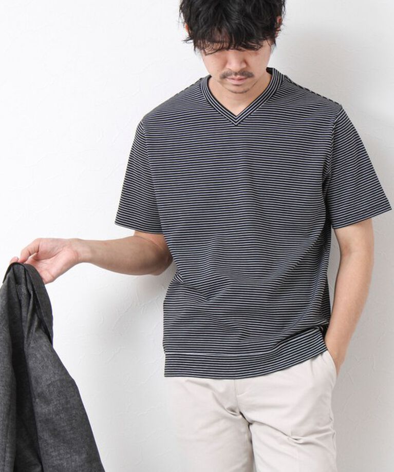 NOLLEY'S goodman「《ビジカジ対応》セミシルケットスムース ボーダー Vネック ドレスTシャツ 25SS」|Tシャツ・カットソー|