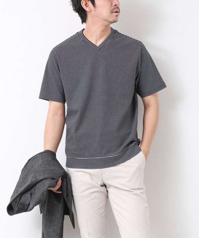 NOLLEY'S goodman「《ビジカジ対応》セミシルケットスムース ボーダー Vネック ドレスTシャツ 25SS」|Tシャツ・カットソー|