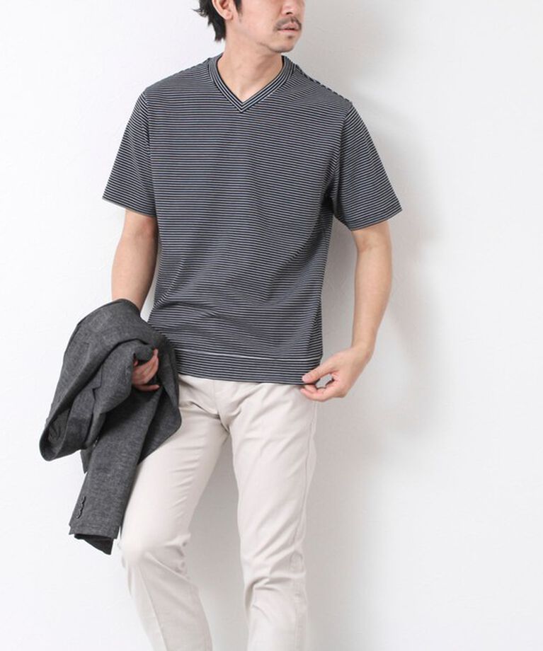 NOLLEY'S goodman「《ビジカジ対応》セミシルケットスムース ボーダー Vネック ドレスTシャツ 25SS」|Tシャツ・カットソー|