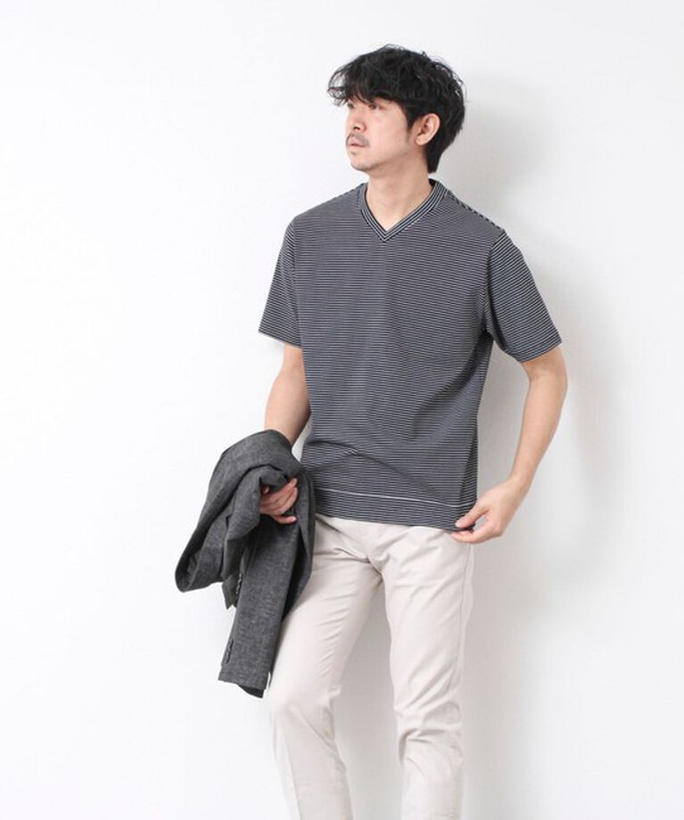 NOLLEY'S goodman「《ビジカジ対応》セミシルケットスムース ボーダー Vネック ドレスTシャツ 25SS」|Tシャツ・カットソー|