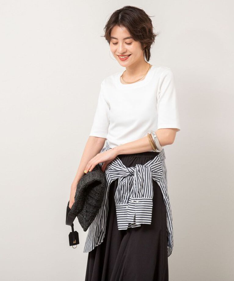 NOLLEY'S「◇【WEB限定】コンパクトベアテレコスクエア5分袖プルオーバーカットソー」|Tシャツ・カットソー|