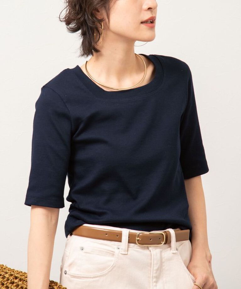 NOLLEY'S「◇【WEB限定】コンパクトベアテレコスクエア5分袖プルオーバーカットソー」|Tシャツ・カットソー|ネイビー