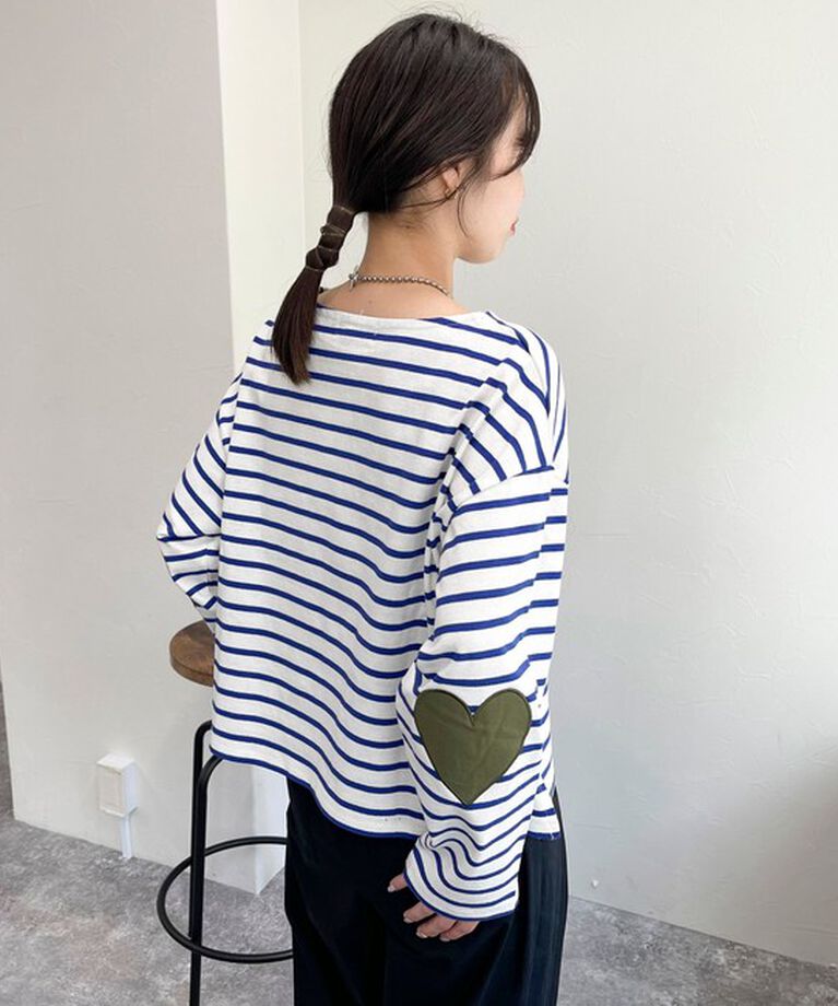 fredy emue「ボーダーハートパッチクロップドロンTシャツ」|Tシャツ・カットソー|
