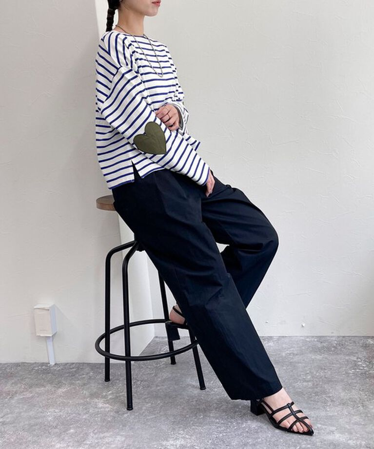 fredy emue「ボーダーハートパッチクロップドロンTシャツ」|Tシャツ・カットソー|