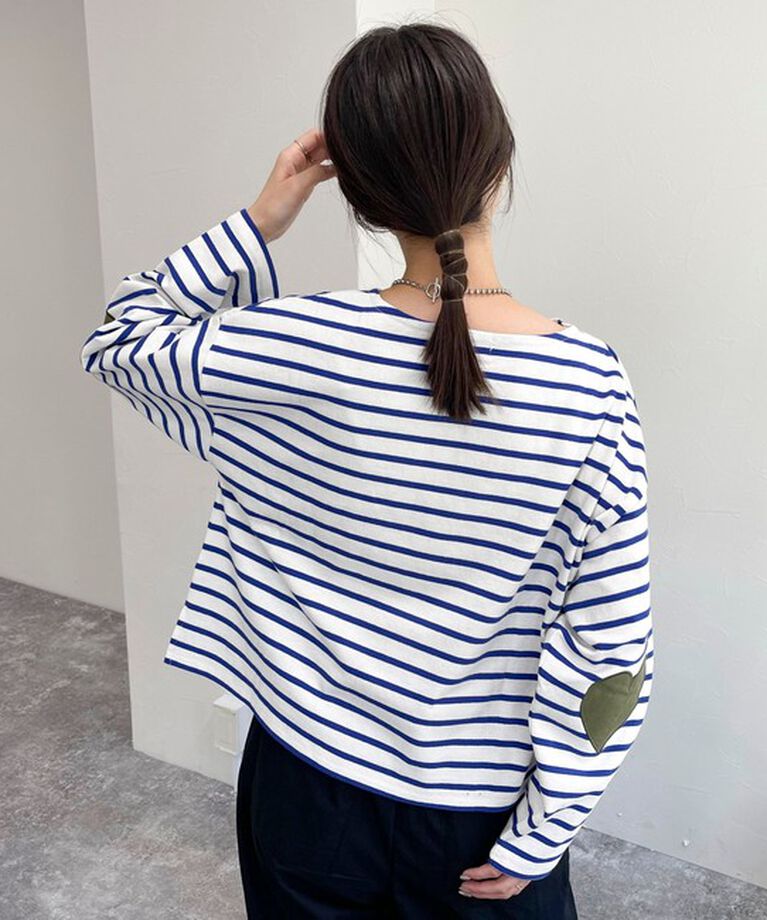 fredy emue「ボーダーハートパッチクロップドロンTシャツ」|Tシャツ・カットソー|