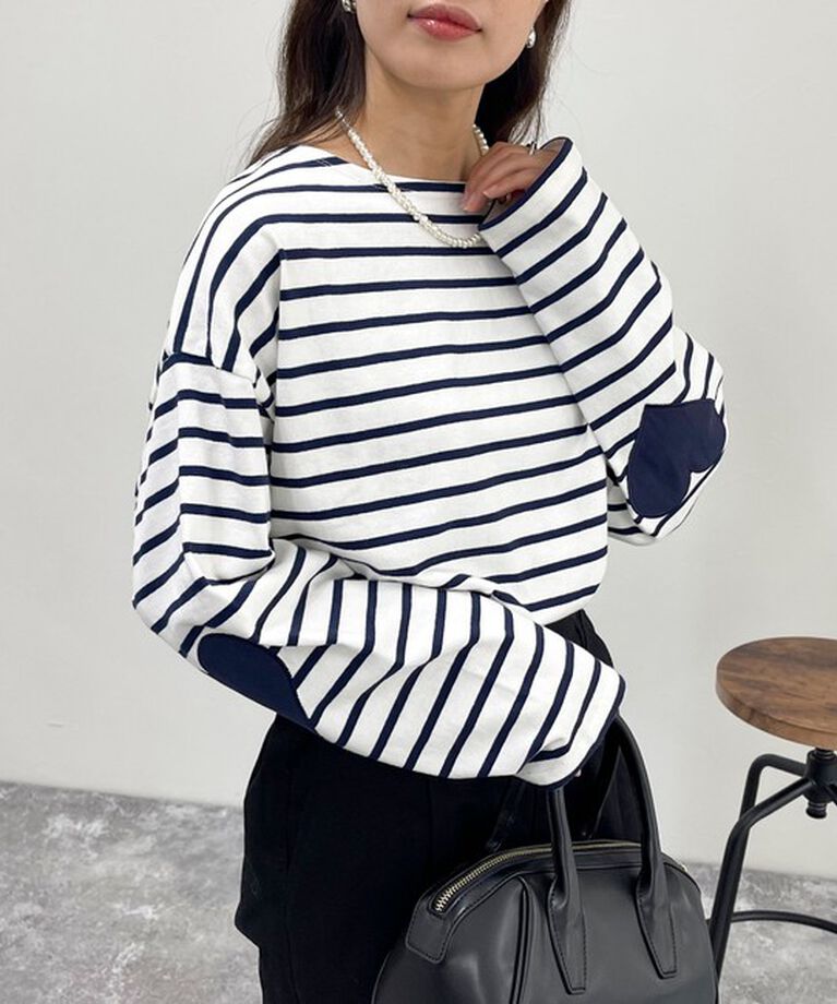 fredy emue「ボーダーハートパッチクロップドロンTシャツ」|Tシャツ・カットソー|ホワイト系その他2