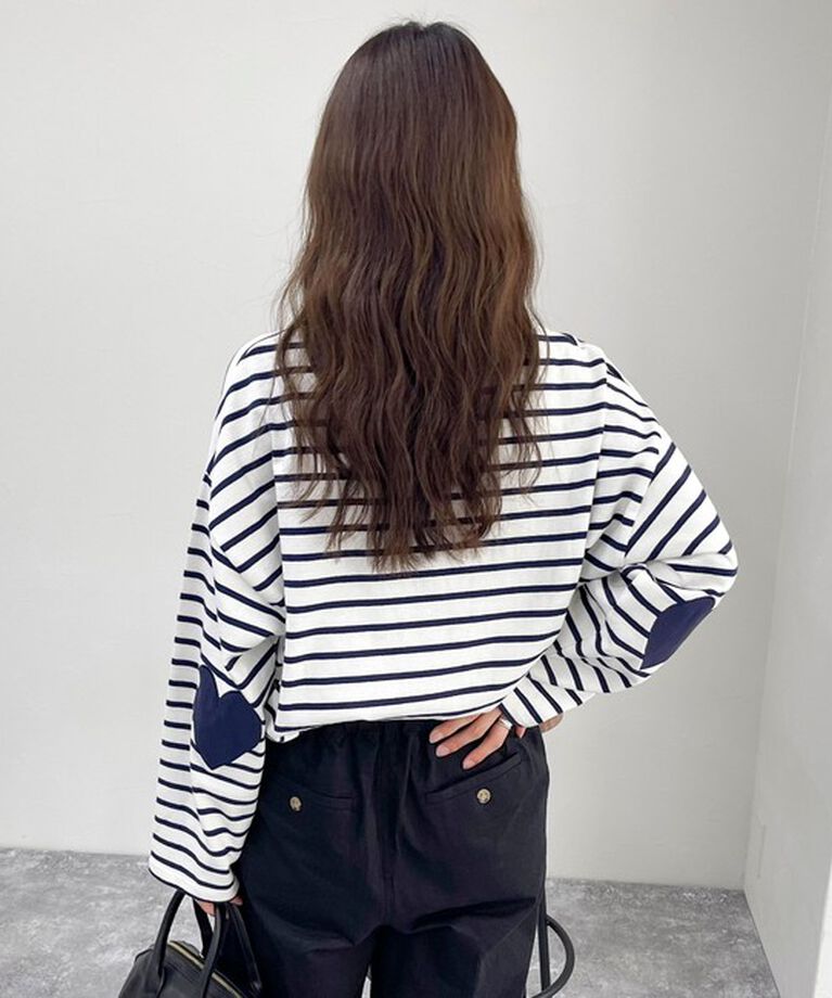 fredy emue「ボーダーハートパッチクロップドロンTシャツ」|Tシャツ・カットソー|