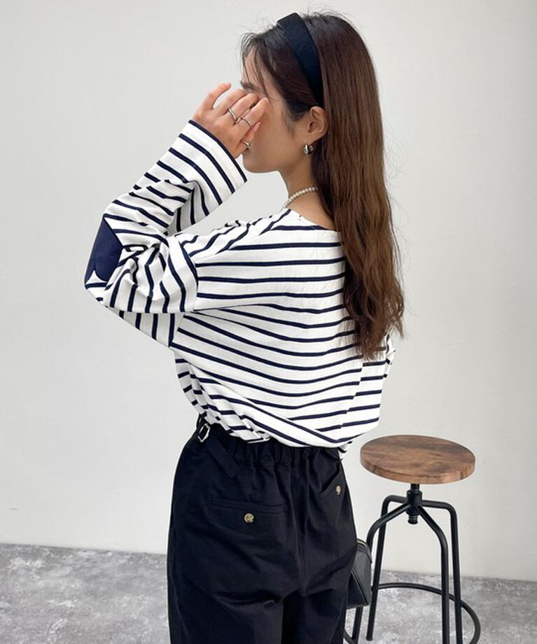 fredy emue「ボーダーハートパッチクロップドロンTシャツ」|Tシャツ・カットソー|