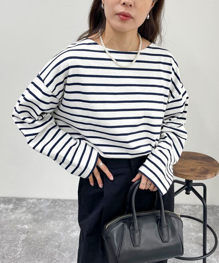 fredy emue「ボーダーハートパッチクロップドロンTシャツ」|Tシャツ・カットソー|