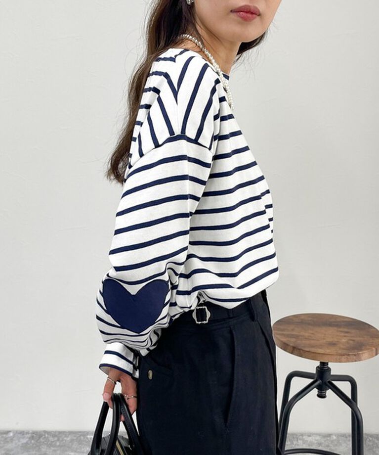 fredy emue「ボーダーハートパッチクロップドロンTシャツ」|Tシャツ・カットソー|
