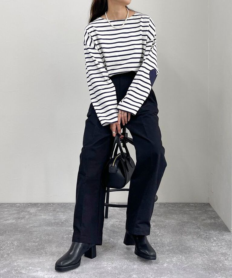 fredy emue「ボーダーハートパッチクロップドロンTシャツ」|Tシャツ・カットソー|