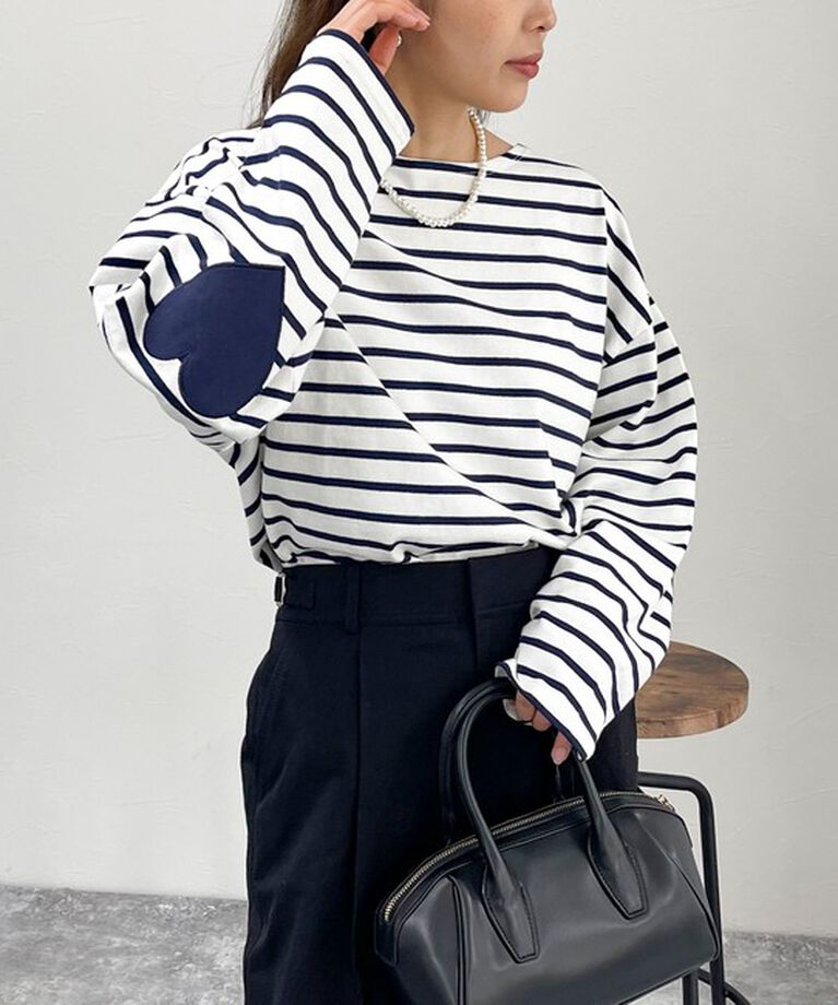 fredy emue「ボーダーハートパッチクロップドロンTシャツ」|Tシャツ・カットソー|