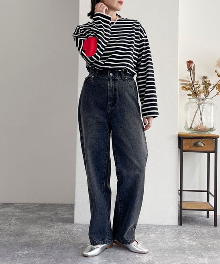 fredy emue「ボーダーハートパッチクロップドロンTシャツ」|Tシャツ・カットソー|
