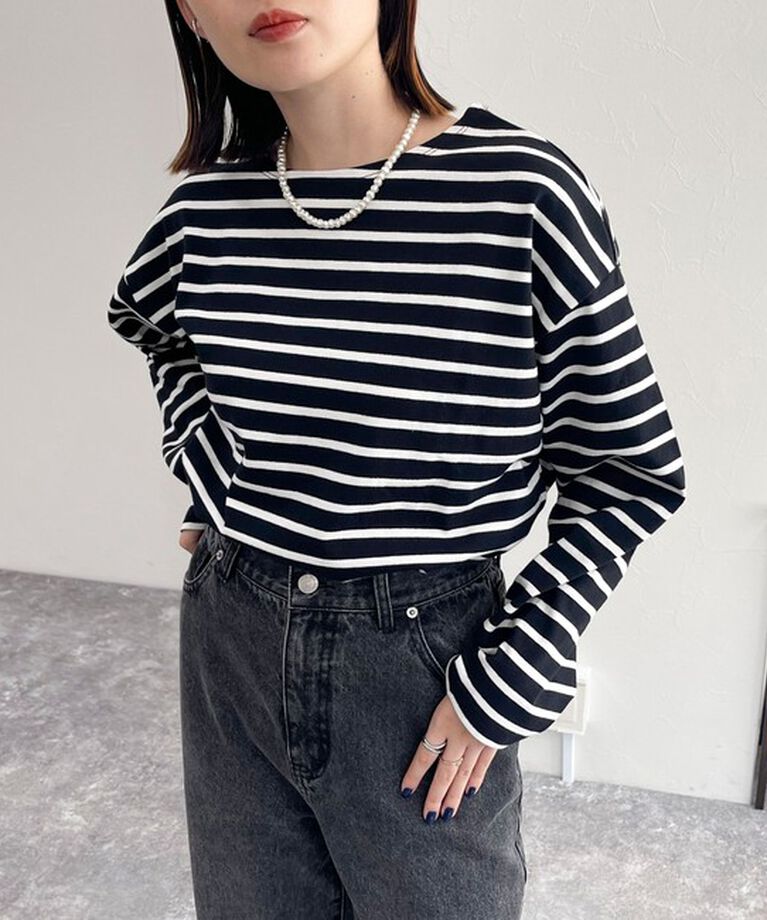 fredy emue「ボーダーハートパッチクロップドロンTシャツ」|Tシャツ・カットソー|