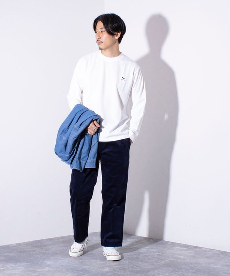 GLOSTER「【GLOSTER/グロスター】フレンチブルドッグ刺繍 カットジョーゼット長袖Tシャツ ワンポイント」|Tシャツ・カットソー|